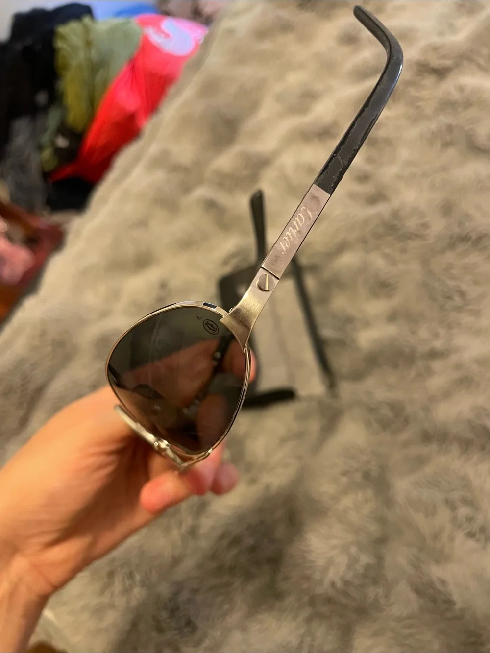 Vintage Cartier Women's Silver Frame Black Lens Aviator /Navigator Sunglasses